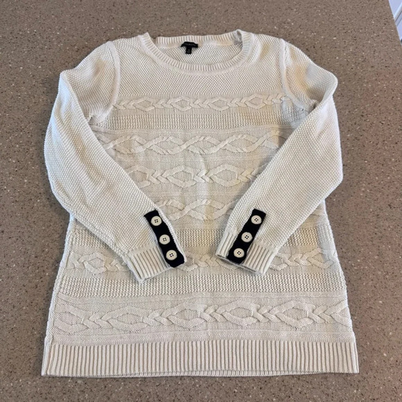 Talbots Sweaters - Talbots Medium ivory cable knit cotton blend mock neck long sleeve sweater Warm